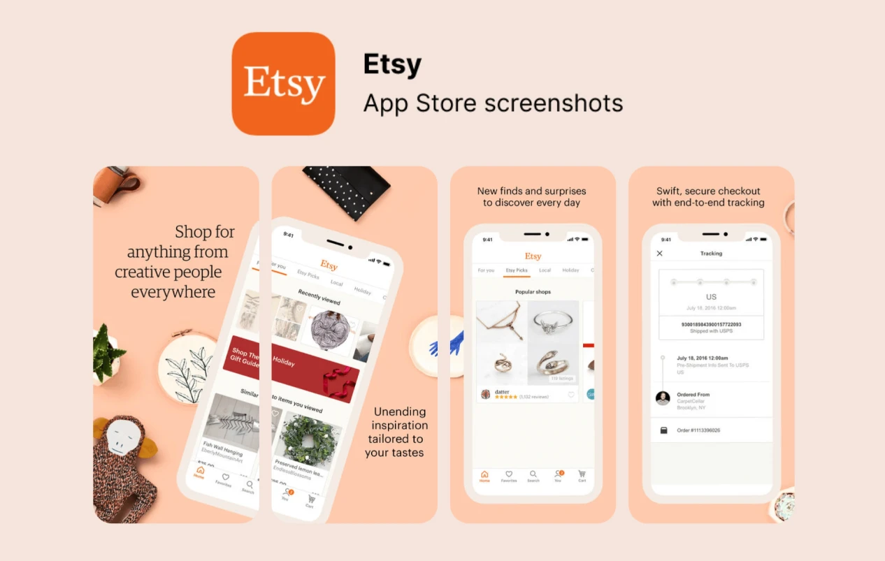 Etsy Application Showing on Mobile Phone
