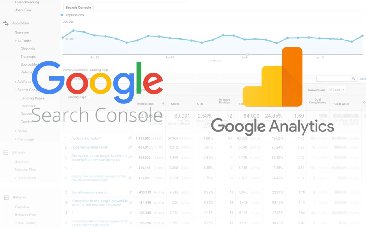 Google Analytics and Google Search Console Logos