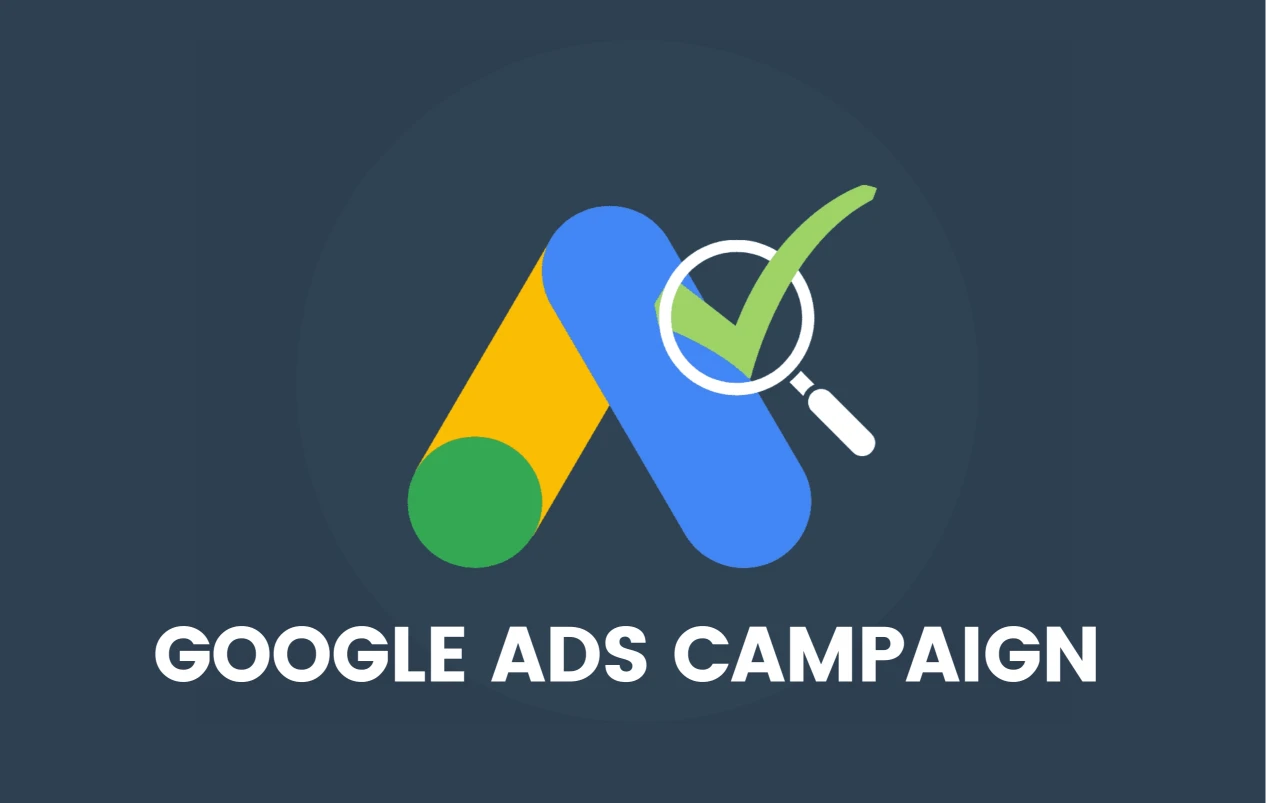 Google Ads Logo with a Magnifier and a Green Check Mark Icon on it