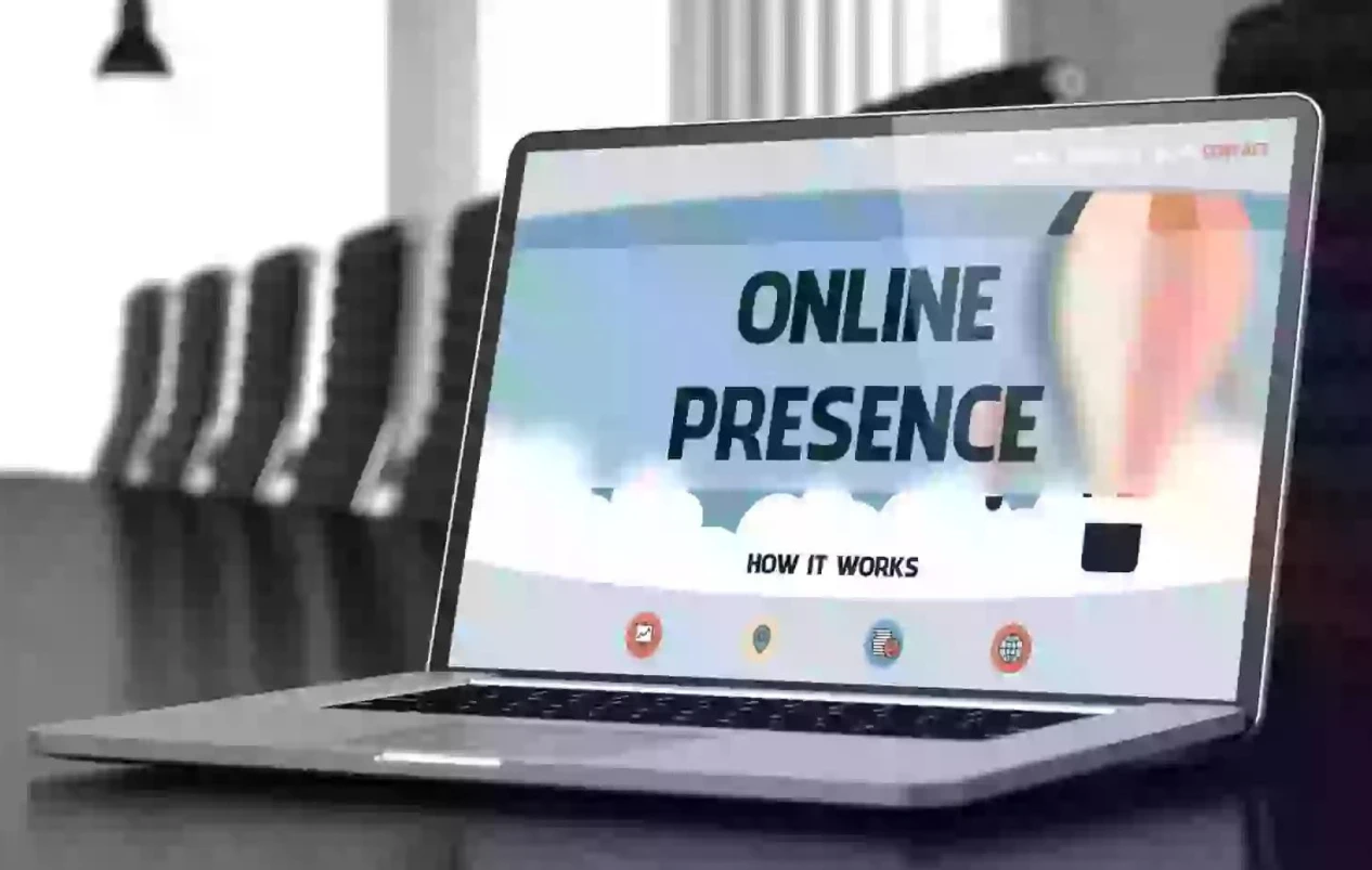 Online Presence Text on a Laptop Monitor