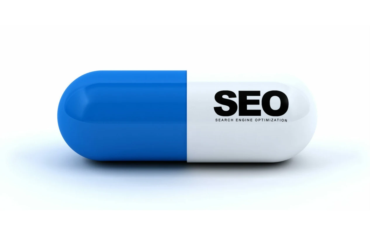 A White-Blue Capsule with SEO Written on it