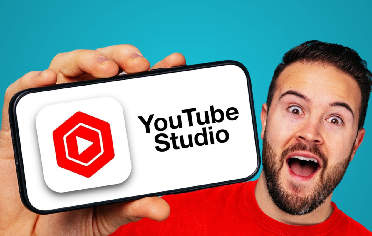 A Man Holding a Mobile Phone Which is Showing YouTube Studio Logo