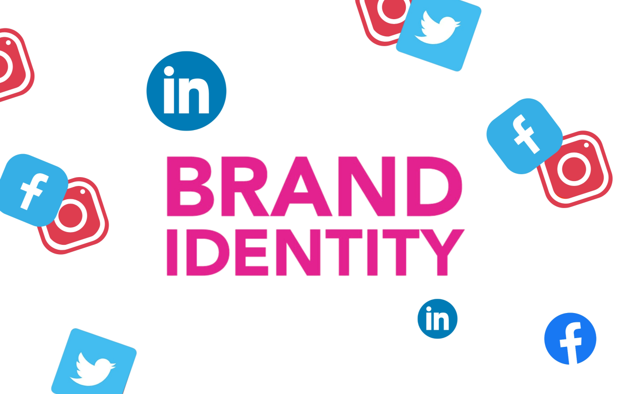 Brand Identity Word with Several Social Media Icons Around it