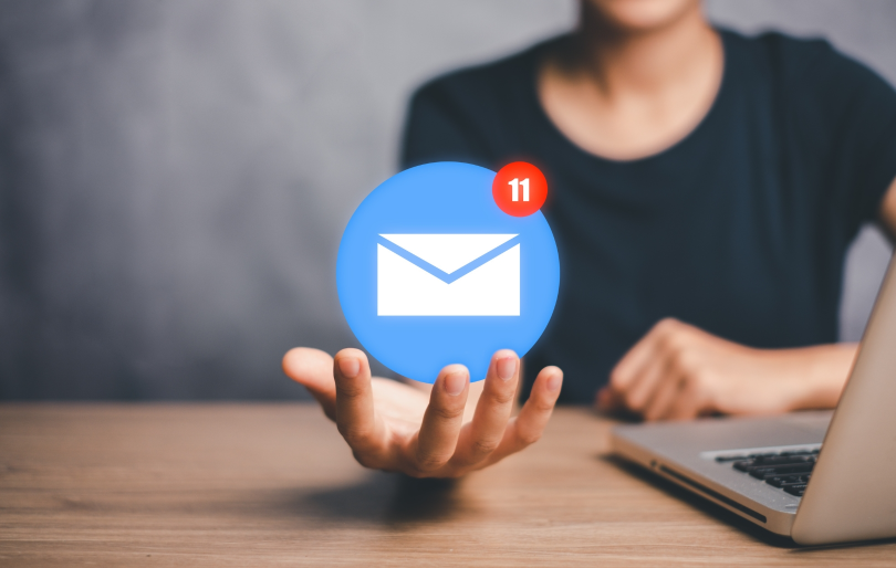 Virtual Image of Email in Man's Hand