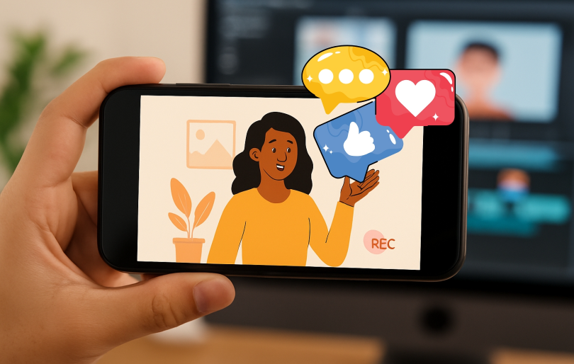 Vector Image of Woman Showing on Mobile Screen