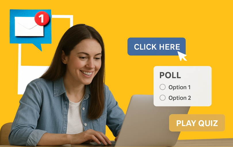 Smiling Woman Working by Laptop