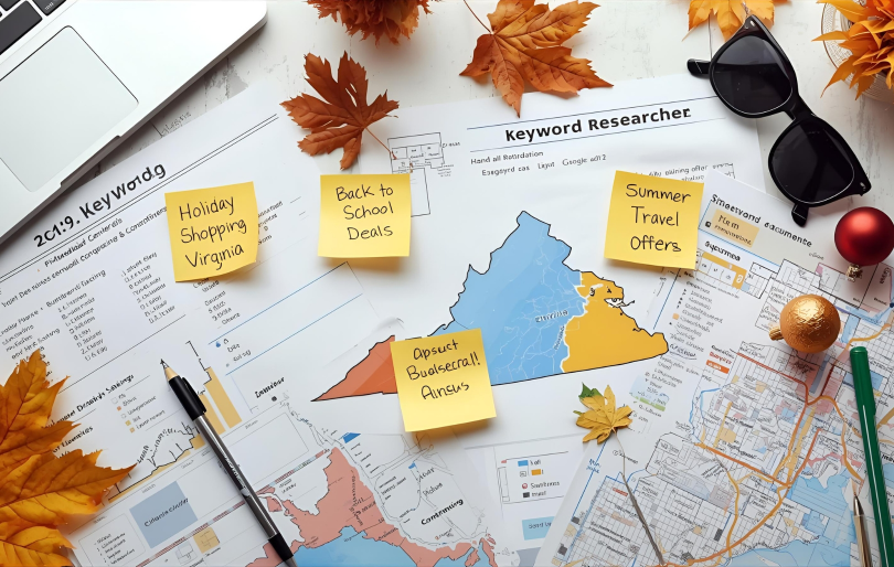 Virginia Map on a Desk and Some Sticky Notes