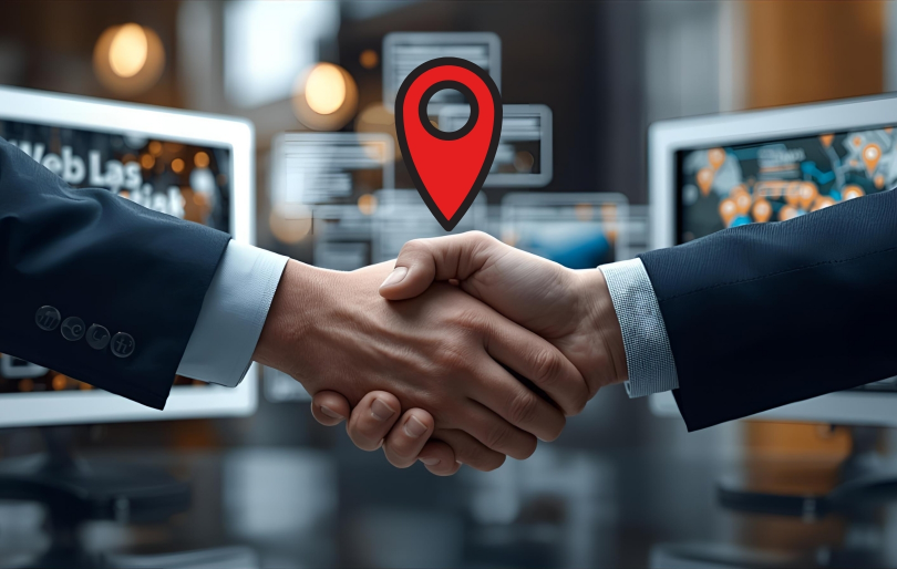 Two People Shaking Hands with Digital Screens Behind Them Two People Shaking Hands with Digital Screens Behind Them