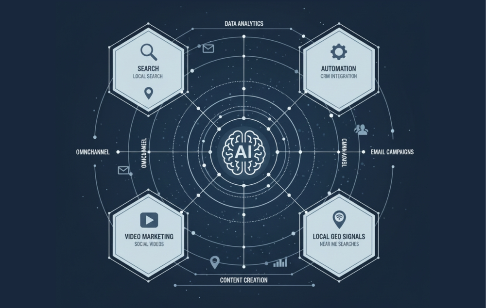 AI-centered digital marketing ecosystem infographic