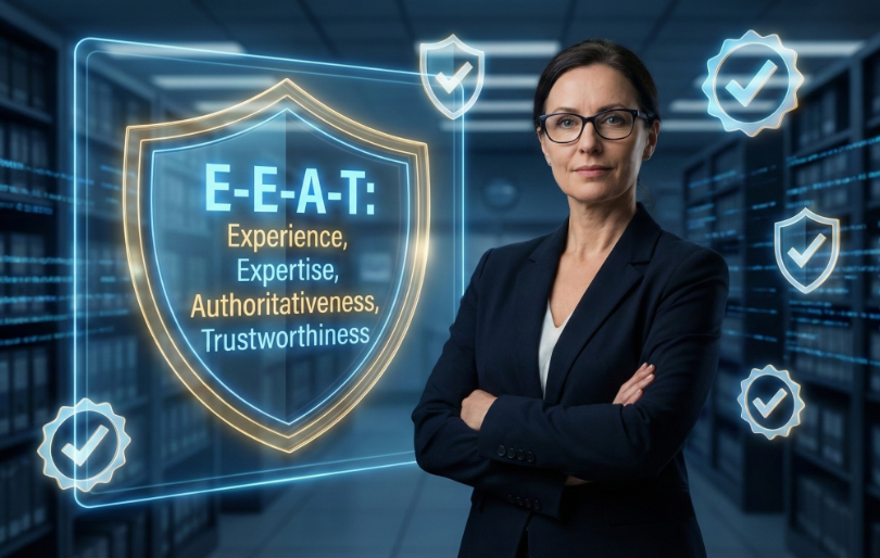 Professional Woman Presenting EEAT Concepts