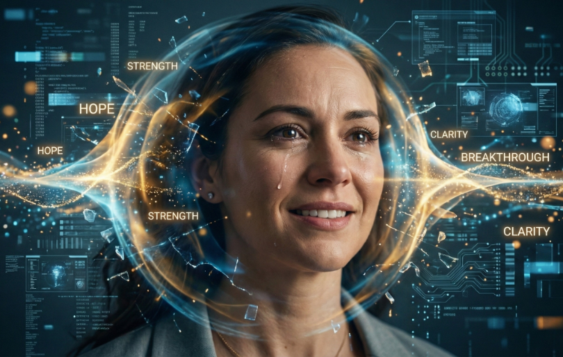 Crying Woman in 3D Digital Scene