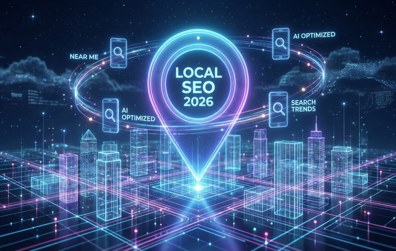 A Huge Location Icon and Four Mobile Beside