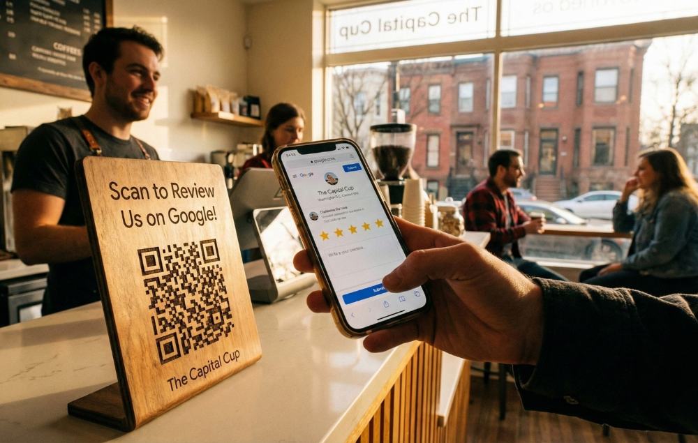 Customer Scanning QR for Review