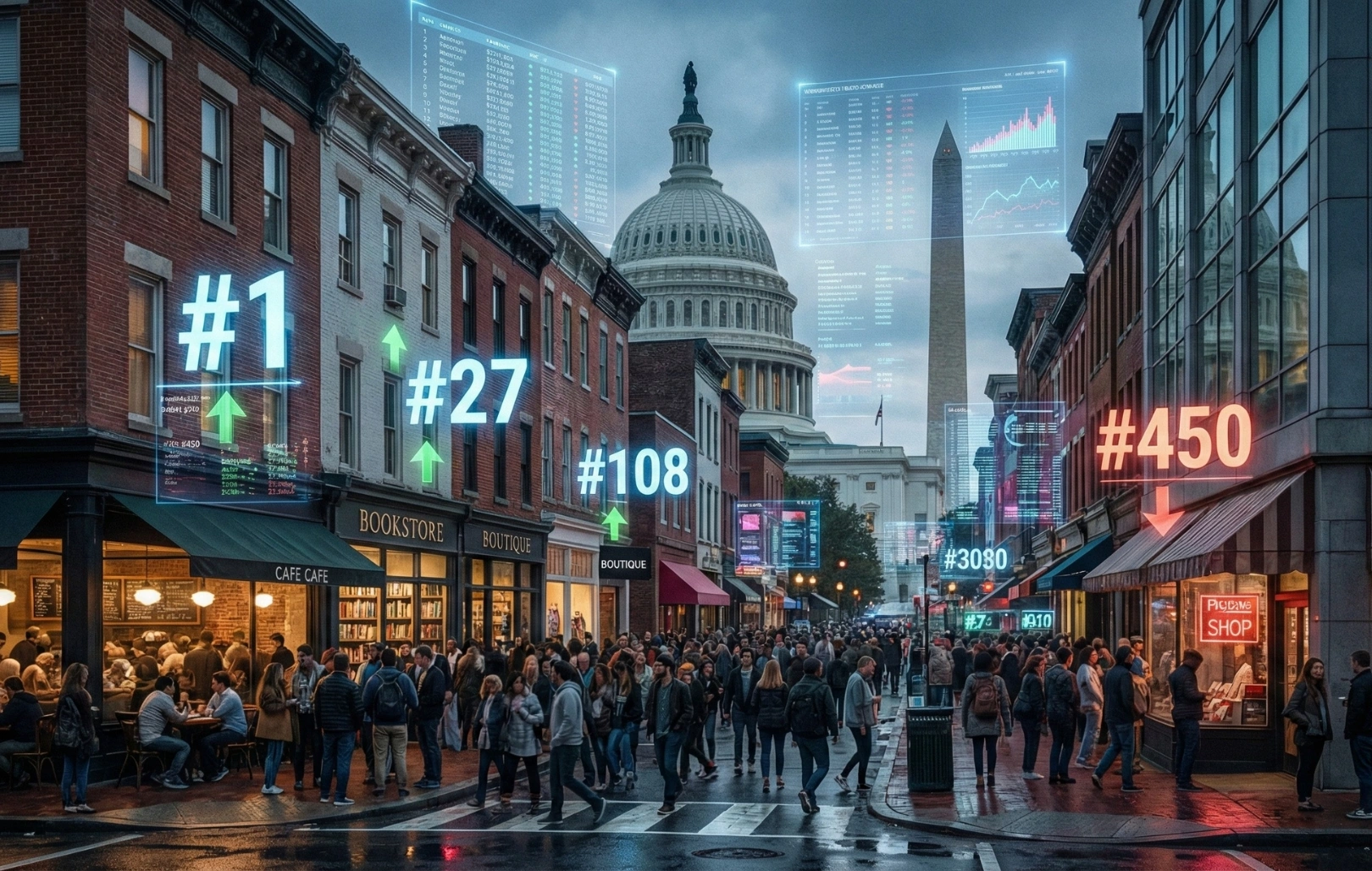 Crowd on Sidewalk and the Crosswalk