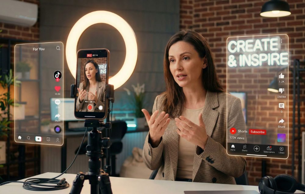 VideoCreation Woman Recording Video Content for Social