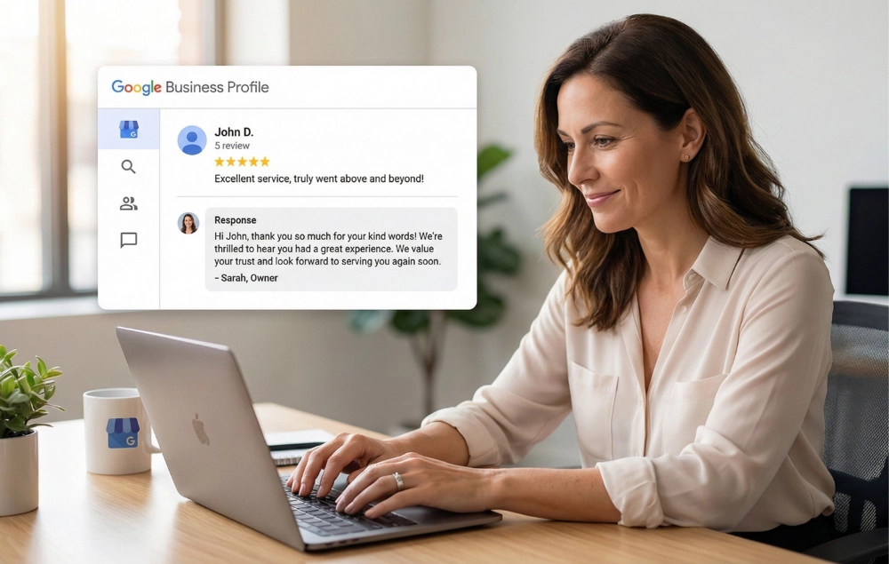 Showing thoughtful replies to reviews on Google interface