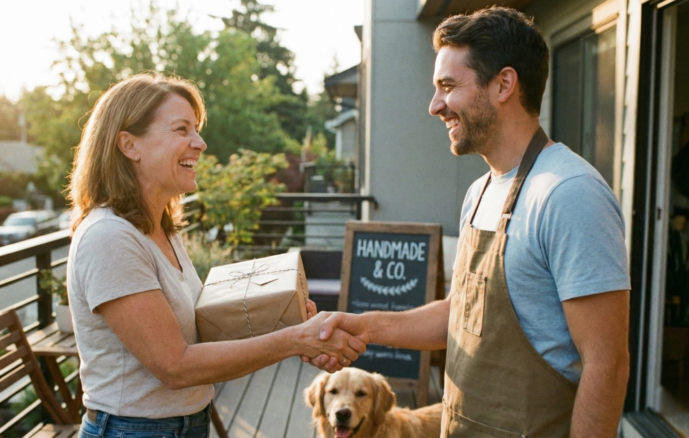 Happy customer interaction at service completion