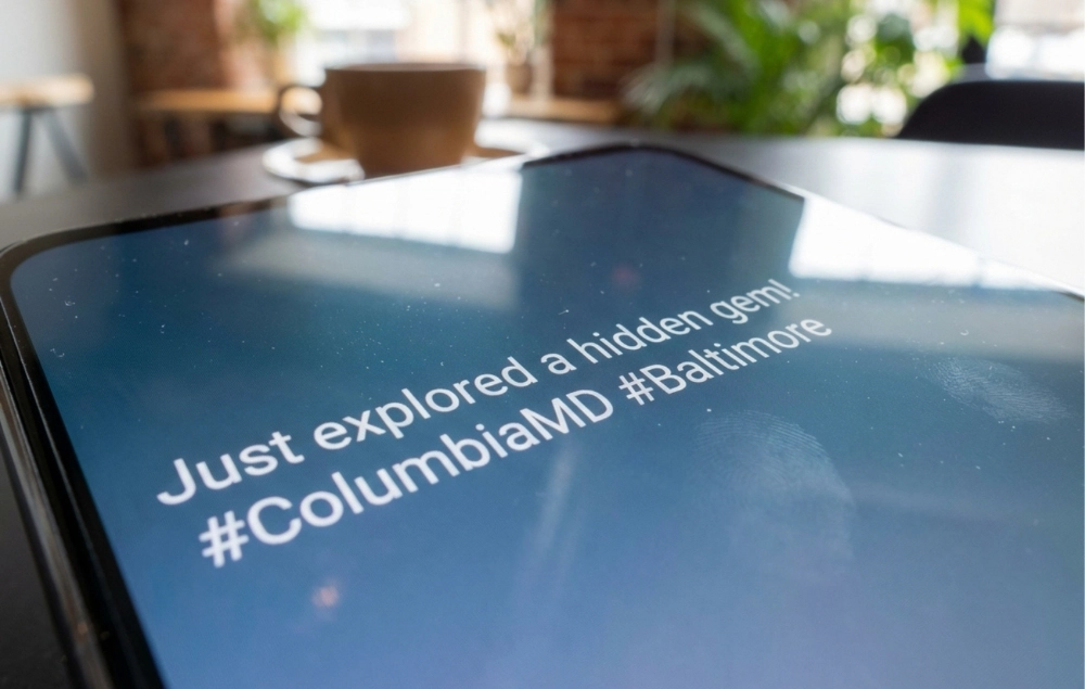 Screen showing local social hashtags