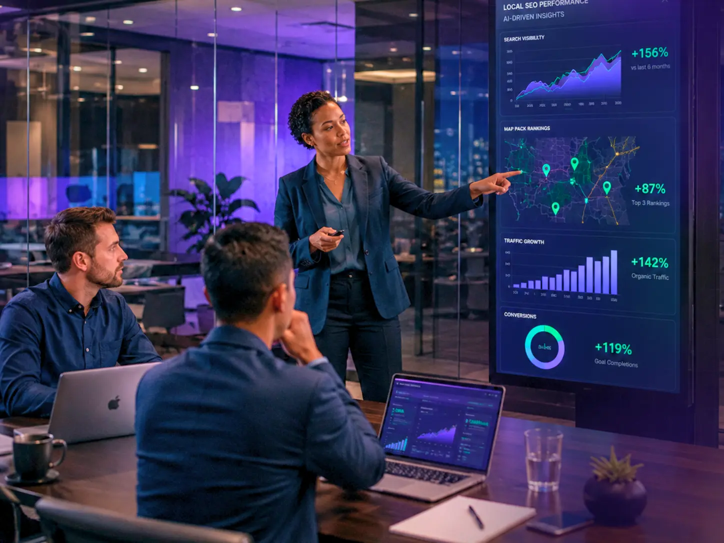 Adzeem local SEO strategy meeting with AI-driven search visibility and geographic growth analytics